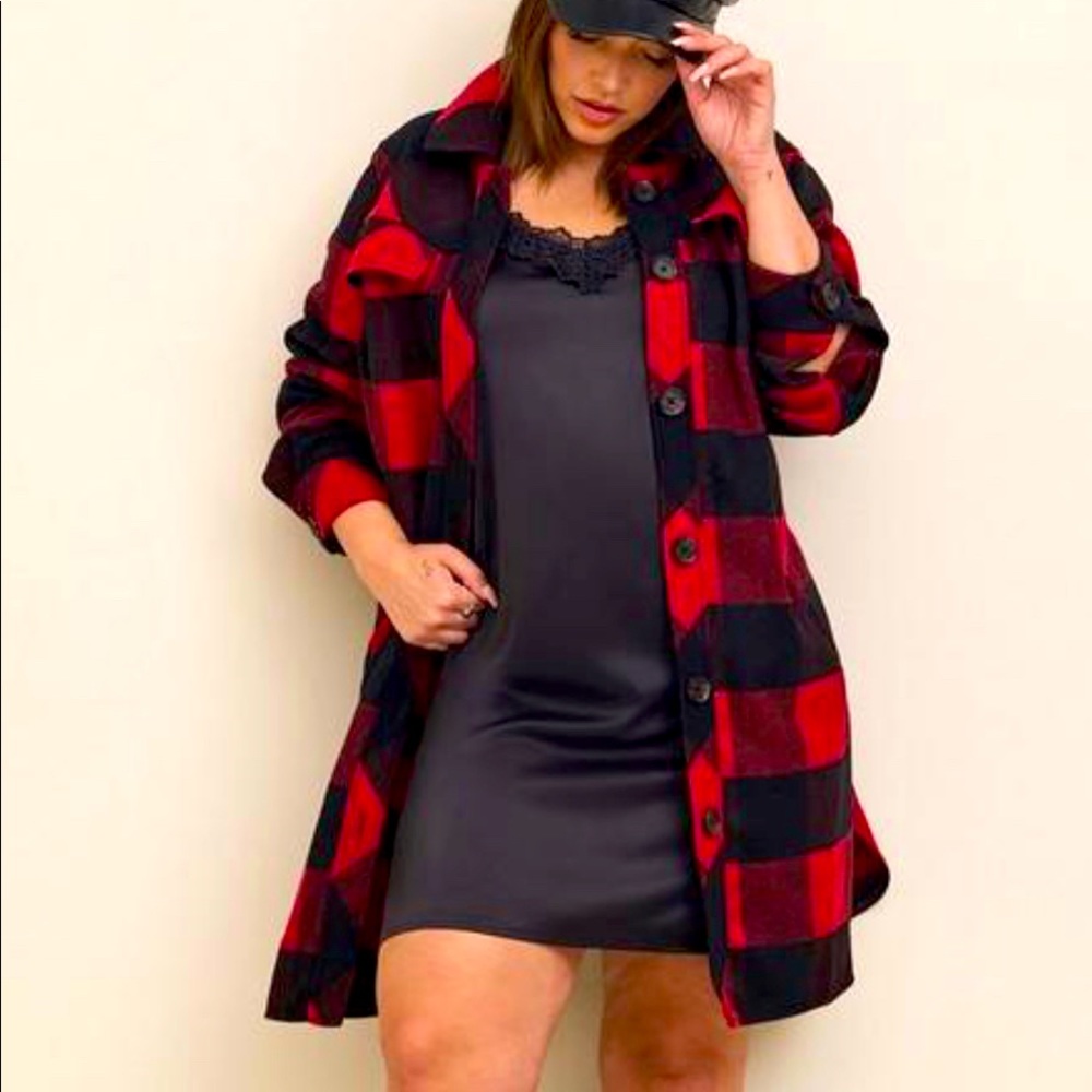 NEW Torrid 00 Wool Longline Shacket Jacket Size 10 Back/Red Plaid